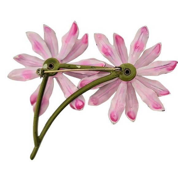 Double Pink Flower Brooch, Pin M197 - Picture 3 of 5